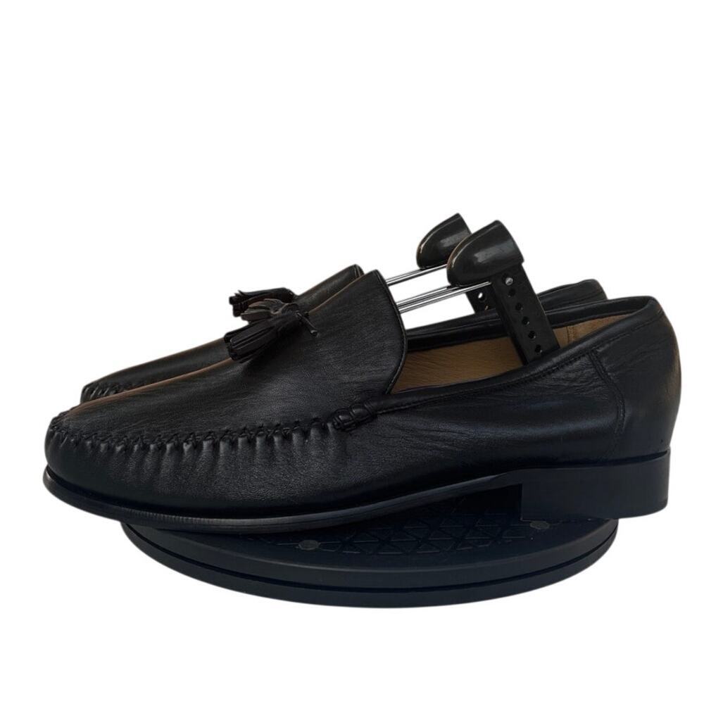 Mens Robert Zur Leather Slip-On Kiltie Tassel Moccasin Loafer Shoes SZ 11 Black